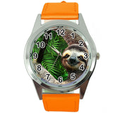 LAZY SLOTH  Steel ORANGE LEATHER QUARTZ ANALOG WATCH UHR RELOJ LENIWIEC ZEGAREK