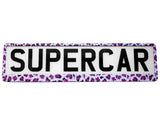1X PURPLE LEOPARD ANIMAL PRINT Number Plate Surround Holder for CAR VAN TUNING