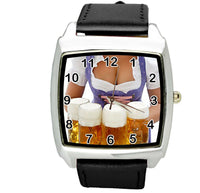 OKTOBERFEST BEER BIER ALE LAGER CIDER PUB PARTY Steel BLACK LEATHER SQUARE WATCH