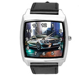SQUARE SPORT CITY RACING BLACK REAL LEATHER WATCH FOR sport CAR FANS E2