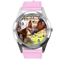 TAPORT Reloj redondo de cuero rosa para los fans de caballos hermosos E2