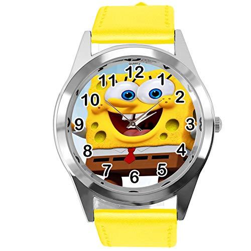 Yellow Leather Round Watch for Yellow Sponge Fans e3