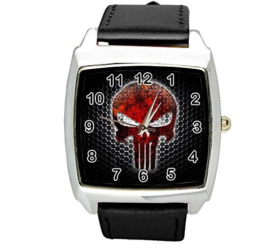 Black Leather Square Watch for Skulls Fans e2