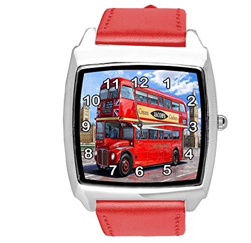 TAPORT? RED Leather Square DIAL Watch for London Bus Fans