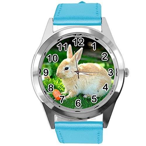 TAPORT Quartz Watch Round Blue Leather for Rabbits Fans e2