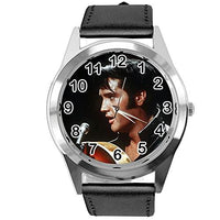 Black Leather Round Watch for Rock and ROLL Fans E2