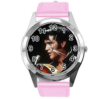Baby Pink Leather Round Watch for Rock and ROLL Fans E2