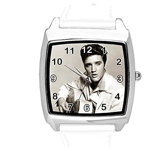 White Leather Square Watch for Rock and ROLL Fans E3