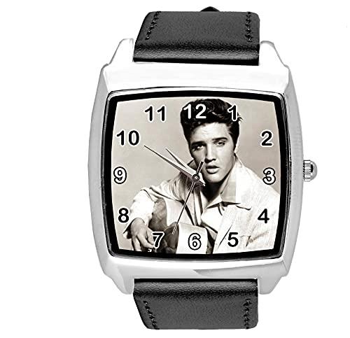 Black Leather Square Watch for Rock and ROLL Fans E3