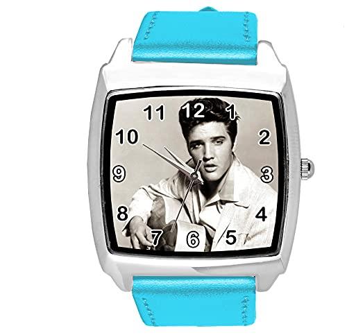 Blue Leather Square Watch for Rock and ROLL Fans E3