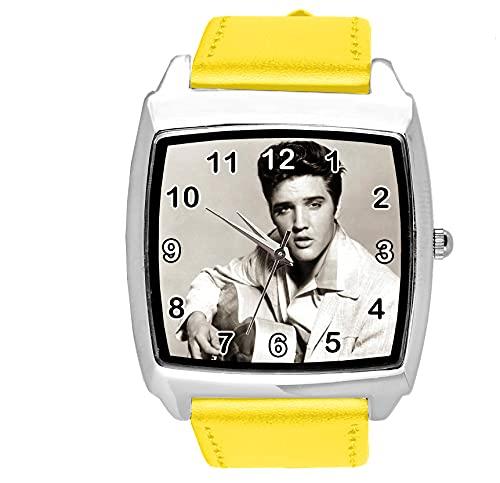 Yellow Leather Square Watch for Rock and ROLL Fans E3