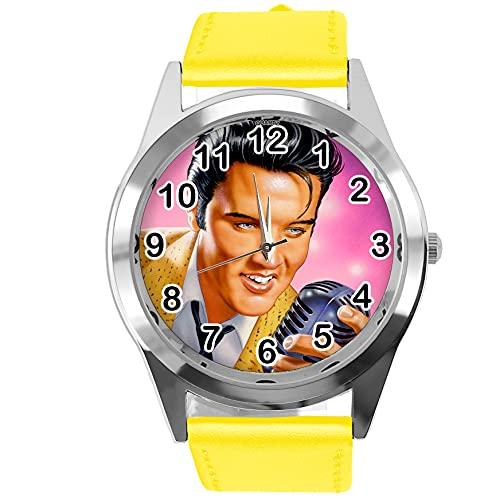 Yellow Leather Round Watch for Rock and ROLL Fans E1
