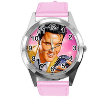Baby Pink Leather Round Watch for Rock and ROLL Fans E1
