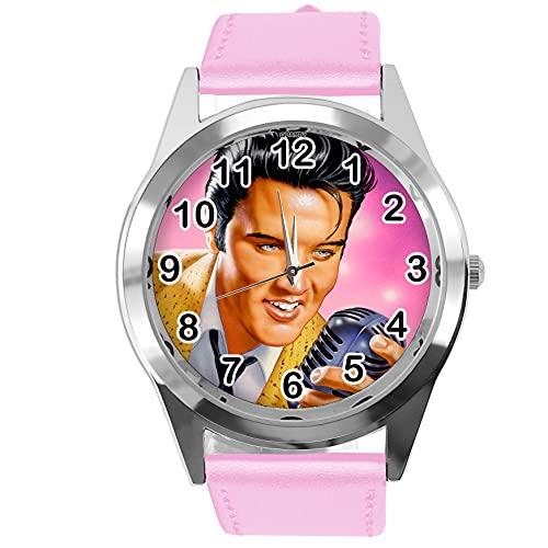 Baby Pink Leather Round Watch for Rock and ROLL Fans E1