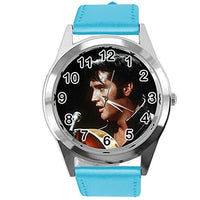 Blue Leather Round Watch for Rock and ROLL Fans E2