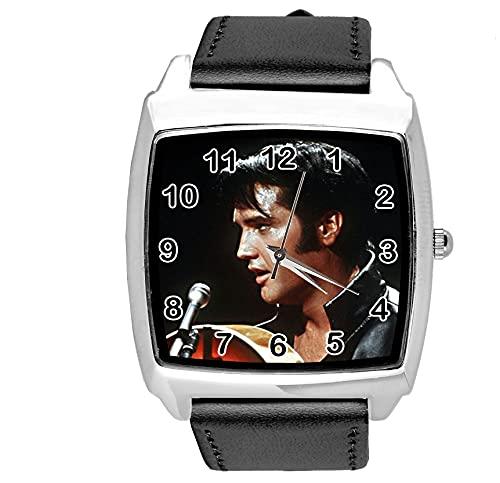 Black Leather Square Watch for Rock and ROLL Fans E4