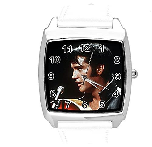 White Leather Square Watch for Rock and ROLL Fans E4