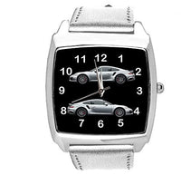TAPORT Silver Leather Quartz Square Watch for Sport Cars Fans E1