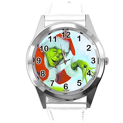 TAPORT White Leather Round Quartz Watch for Christmas Fans E2