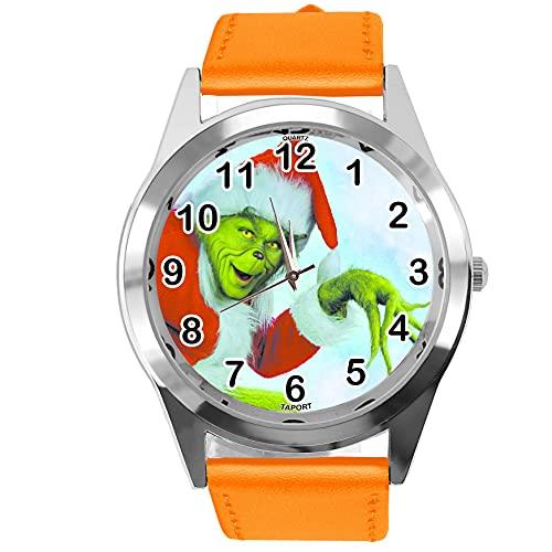 TAPORT Orange Leather Round Quartz Watch for Christmas Fans E2