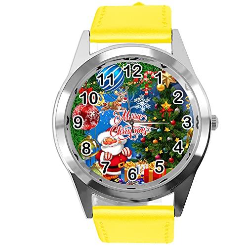 TAPORT Yellow Leather Round Quartz Watch for Christmas Fans E1