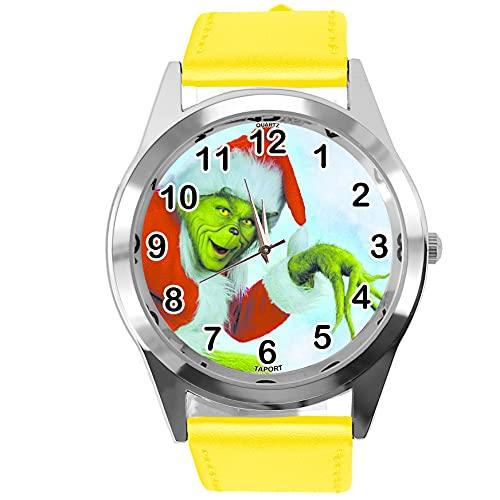 TAPORT Yellow Leather Round Quartz Watch for Christmas Fans E2