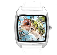 TAPORT White Leather Quartz Square Watch for Fishing Fans E2