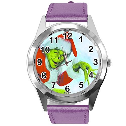 TAPORT Purple Leather Round Quartz Watch for Christmas Fans E2
