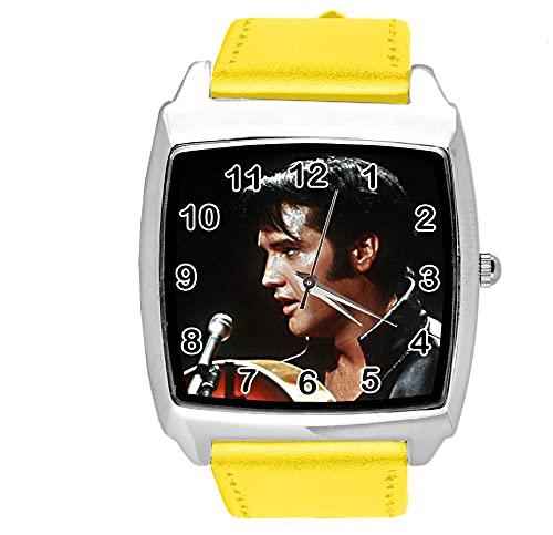 Yellow Leather Square Watch for Rock and ROLL Fans E4