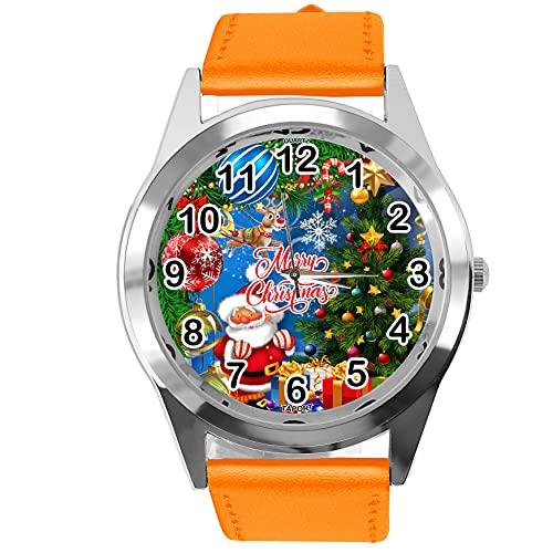 TAPORT Orange Leather Round Quartz Watch for Christmas Fans E1