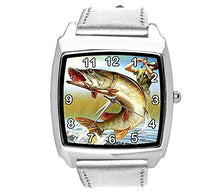 TAPORT Silver Leather Quartz Square Watch for Fishing Fans E3