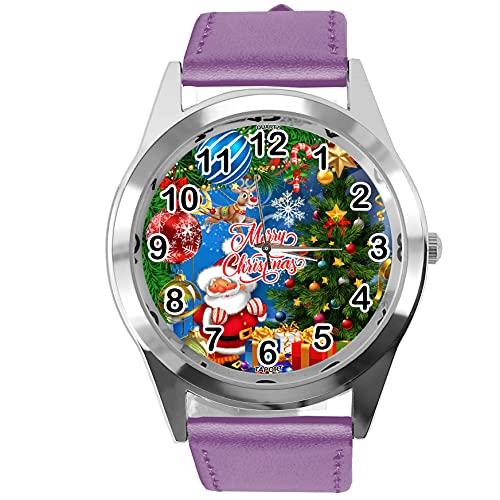 TAPORT Purple Leather Round Quartz Watch for Christmas Fans E1