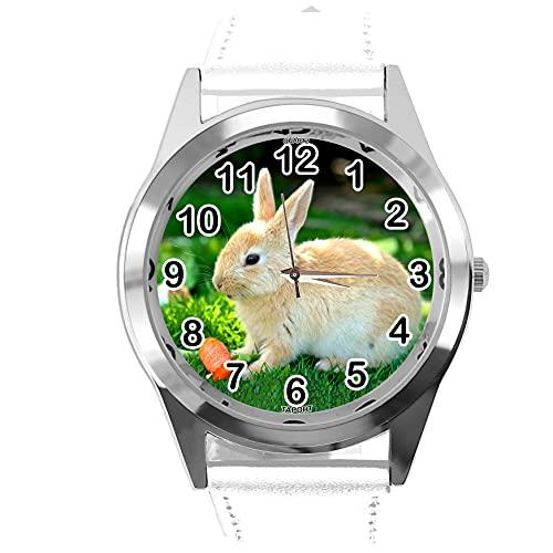 White Leather Round Quartz Watch for Rabbits Fans e2