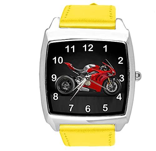 Yellow Leather Quartz Square Watch for Motorbike Fans