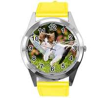Yellow Leather Quartz Watch for Kittens Fans E2