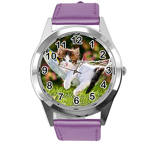 TAPORT Paars lederen quartz horloge voor kittens fans E2