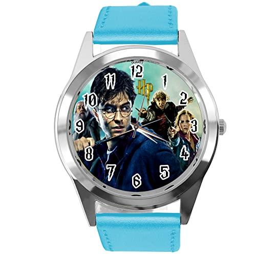 Blue Leather Round Quartz Watch for Wizards Fans E3