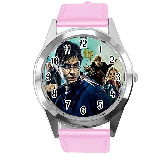 Baby Pink Leather Round Quartz Watch for Wizards Fans E3
