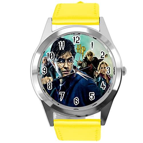 Yellow Leather Round Quartz Watch for Wizards Fans E3