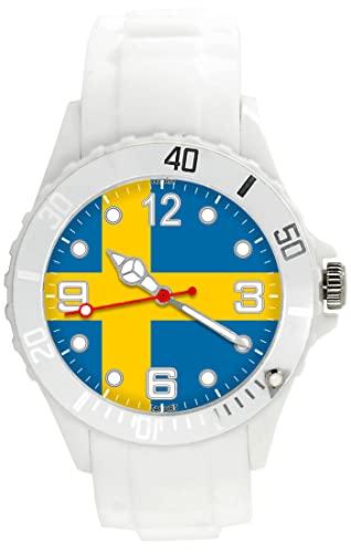 White Silicone Quartz Watch Swedish Flag