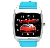 Blue Leather Quartz Square Watch for Sport Cars Fans E2