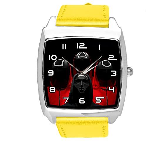 Yellow Leather Square Quartz Watch for Fans of tv Series