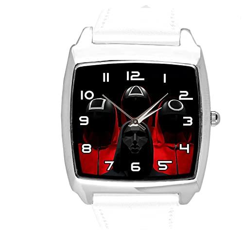 White Leather Square Quartz Watch for Fans of tv Series