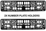 2x WORLD RALLY 3d TUNING Car Reg License Number Plate Surround Holder Frame