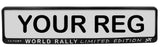 2x WORLD RALLY 3d TUNING Car Reg License Number Plate Surround Holder Frame