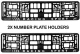 2x RACING SPORT 3d TUNING Car Reg License Number Plate Surround Holder Frame