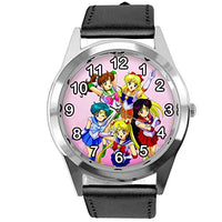 Black Leather Round Watch for Manga Fans