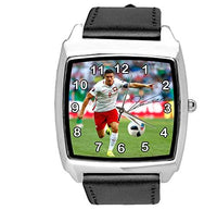 Black Leather Square Quartz Watch for Football Fans