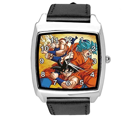 Black Leather Square Quartz Watch for Anime Fighters Fans