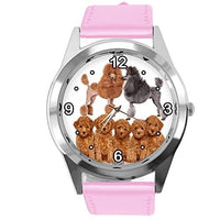 Baby Pink Leather Round Quartz Watch for Poodle Fans